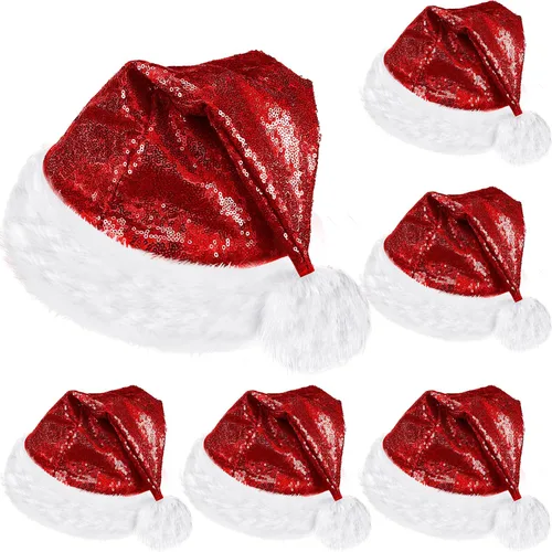 Vista 9 de SATINIOR 2 piezas de sombrero de Papá Noel de lentejuelas para adultos, unisex, gorro de Navidad con forro y ala de felpa para mujeres y hombres