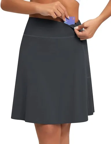 Vista 4 de Vavious Falda modesta para mujer de 20 pulgadas, longitud hasta la rodilla, falda con 4 bolsillos, falda larga casual de viaje con pantalones cortos