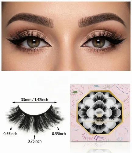 Vista 3 de DYSILK Pestañas postizas naturales de visón 6D, aspecto dramático, pestañas postizas esponjosas, extensión de maquillaje, pestañas largas hechas a