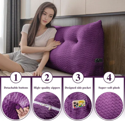 Vista 3 de Almohada de Refuerzo Triangular Grande para Cabecera, Cuña de Respaldo, Soporte de Posicionamiento, Descanso para Cama, Almohadas de Lectura