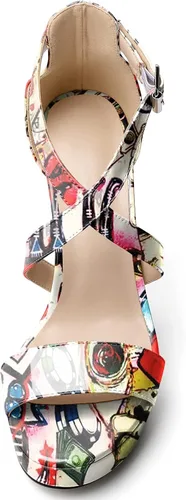Vista 3 de AUMOTED Sandalias de punta abierta con tiras cruzadas para mujer, plataforma con correa al tobillo, tacón alto, zapatos de vestir, zapatos de tacón