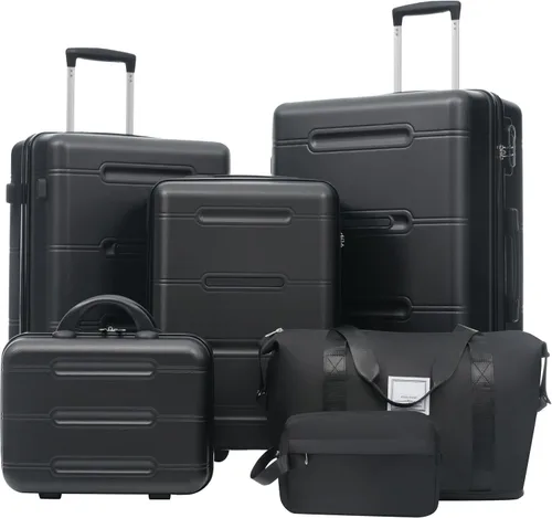 Vista 29 de Merax 3 piezas expandible ABS Hardshell equipaje Sets Spinner Wheel Maleta TSA Lock Suit Case, Apertura frontal negra, Juego de 2 piezas, Maleta