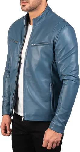 Vista 5 de MARDAMS Chaqueta Moto de cuero negro Hombres - 6 - Chaqueta de cuero Cafe Racer Chaqueta de cuero de piel de cordero real para hombre