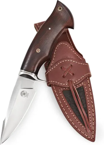 Vista 12 de BIGCAT ROAR Predator Hunter - Cuchillo de hoja fija de acero de Damasco hecho a mano de 10" - Mango de madera de olivo y funda de piel para cinturón