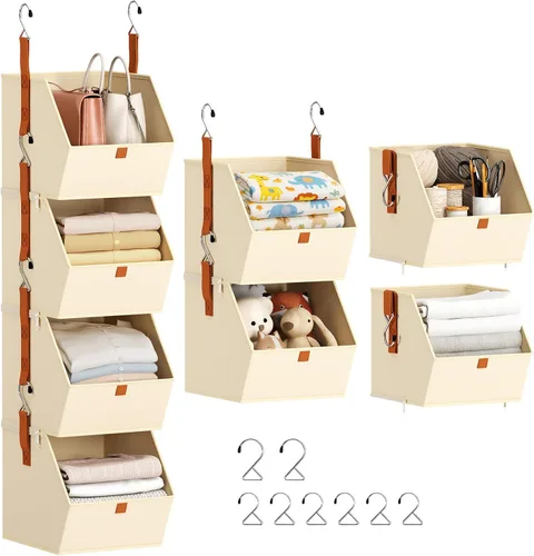 Vista 9 de Homsorout Organizador plegable para armario, sistema de almacenamiento de 3 niveles con ganchos, contenedores de almacenamiento colgantes de tela