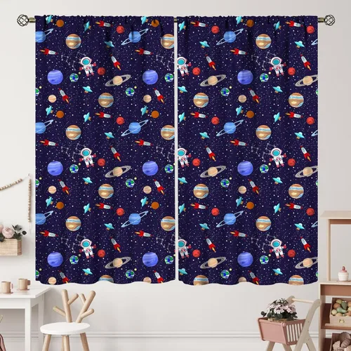Vista 38 de Cortinas de planeta galaxia, espacio exterior, universo, nebulosa, estrellas, cielo estrellado, con bolsillo para cortinero, para sala de estar