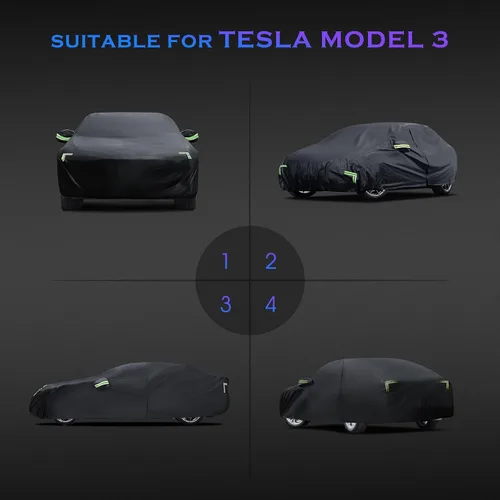 Vista 7 de Funda de auto para Tesla Model 3 2017-2026, 6 capas de cubierta impermeable para todo tipo de clima, cubierta exterior completa para exteriores