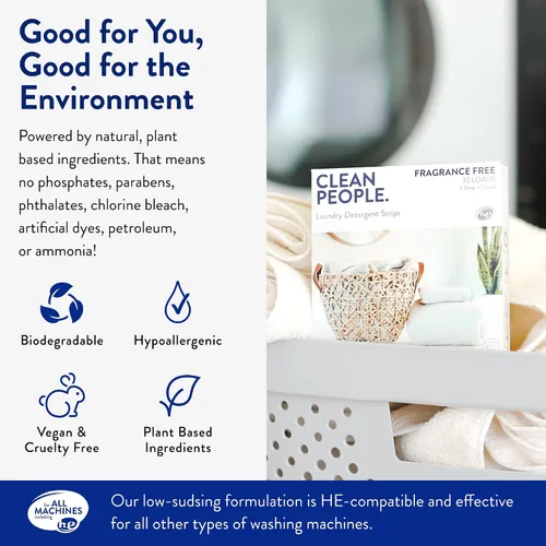 Vista 2 de Clean People - Tiras de detergente para ropa ultra concentradas, sin fragancia y bolas de secado de lana 100% de Nueva Zelanda, paquete de 3