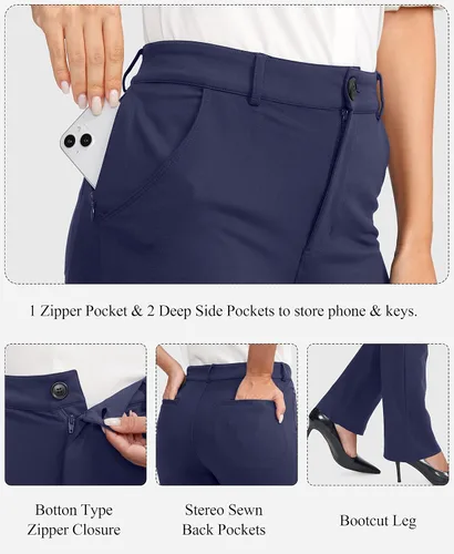 Vista 4 de Rammus Womens Yoga Dress Pants with Zipper Pocket Stretch Work Pants for Women Straight Leg Slacks for Office Business Casual