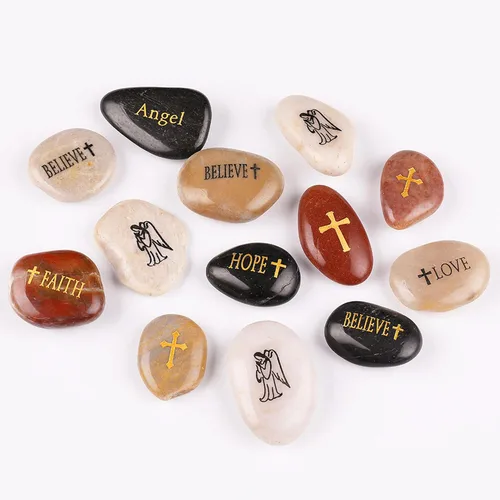 Vista 7 de ROCKIMPACT 50 piedras de ángel guardián de ángel de la serenidad, guijarro de oración de serenidad, grabado, inspirador, inspirador, rocas