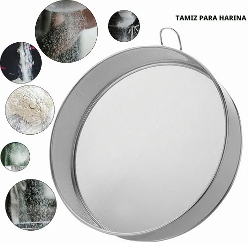 Vista 6 de Tamiz de harina de acero inoxidable - Malla fina, malla 80, redondo profesional duradero (plata)