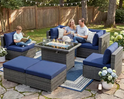 Vista 81 de NICESOUL Juego de muebles de patio de ratán extra grande con mesa para fogata de gas y propano, 29.3 pulgadas, respaldo alto, cómodos conversaciones
