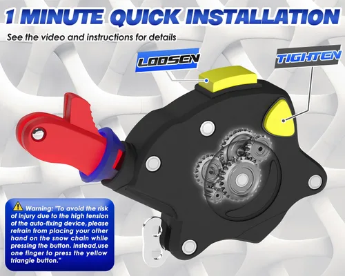 Vista 3 de Snow-Chains - Cadenas de neumáticos de fijación automática de 1 minuto de ajuste rápido, fácil instalación, cadena de tracción universal