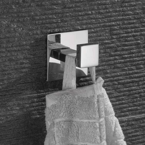 Vista 2 de Gancho de toalla de baño de acero inoxidable autoadhesivo para bata de baño, sin necesidad de tornillos y acabado cromado