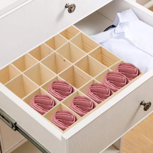 Vista 4 de Artibetter 1 caja de almacenamiento de madera con 20 compartimentos, estable, práctica, para ropa interior, organizador de calcetines, contenedor