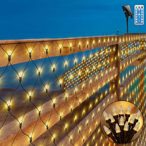 Vista 11 de Luz de Red Navideña para Exteriores, 5 pies x 5 pies, 100 luces LED de malla, operadas por batería, luces de red de Navidad conectables e