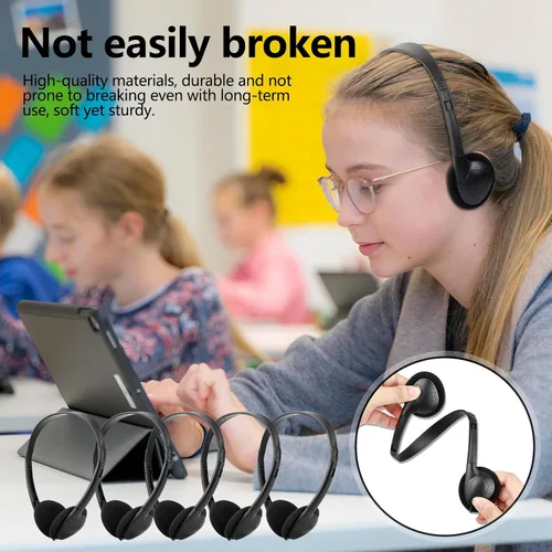 Vista 3 de Paquete de 10 auriculares USB tipo C a granel para el aula, niños y escuelas, con cable