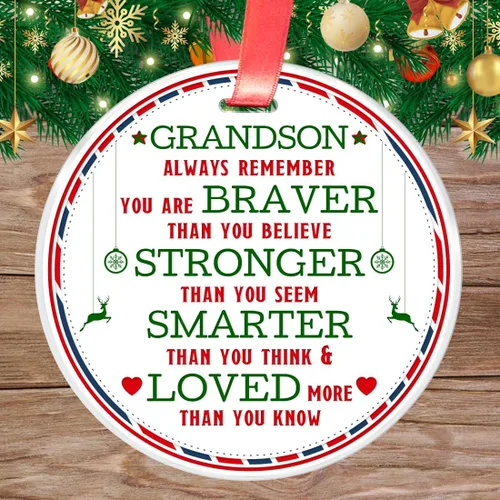 Vista 3 de Elegant Chef Adorno de Navidad para nieto, Always Remember You are Braver Stronger Smarter, regalo inspirador motivacional de la abuela y el abuelo