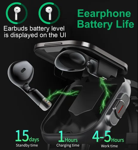 Vista 4 de Reloj inteligente con auriculares, para hacer/responder llamadas Bluetooth, monitor de actividad física, monitor de presión arterial y frecuencia
