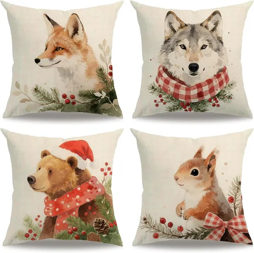 Vista 13 de Juego de 4 fundas de almohada rústicas de vida silvestre de 18 x 18 pulgadas, fundas de almohada decorativas de alce, oso, lobo, cabaña, fundas