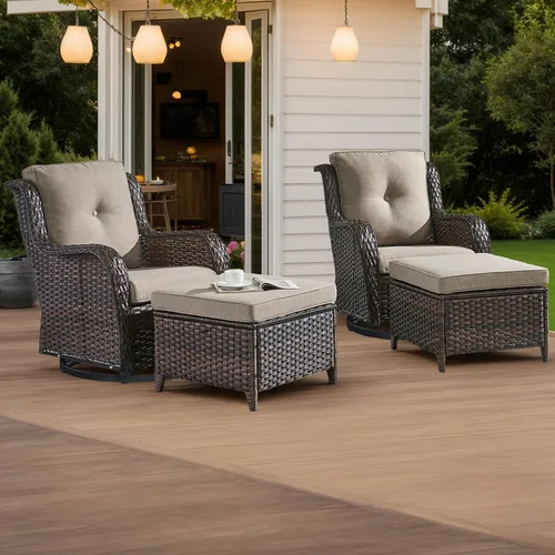 Vista 52 de HUMMUH Juego de 2 Sillas Giratorias Mecedoras de Mimbre para Patio Exterior, Juego de Muebles de Sillas Mecedoras de Ratán (Marrón, Azul) 50,000