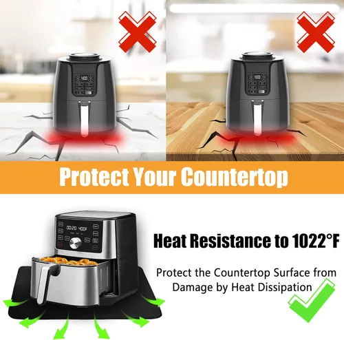Vista 4 de Alfombrilla resistente al calor para freidora de aire, freidora profunda, horno, almohadillas calientes negras de 12 x 14 pulgadas para protector