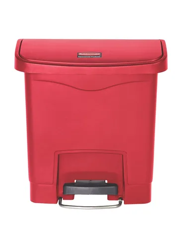 Vista 2 de Rubbermaid Commercial Products - Bote de basura Streamline Slim con pedal Papelera de plástico, 4 galones (15 litros), color rojo, con manos