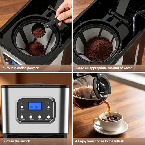 Vista 7 de Cafetera programable de 10 tazas, cafetera de goteo para el hogar