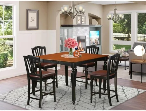 Vista 2 de East West Furniture CHEL5-BLK-LC - Juego de mesa de comedor de 5 piezas de altura de mostrador, incluye una mesa de cocina cuadrada con hojas