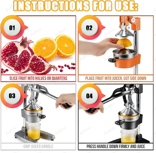 Vista 2 de Exprimidor de naranja de hierro fundido de cocina, máquina exprimidora de prensa manual, con base en forma de U manual, placa de presión grande