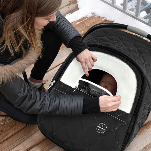 Vista 5 de Funda de asiento de automóvil para bebé, impermeable, resistente al viento, forro polar cálido transpirable con cremallera completa para asiento