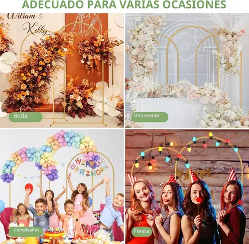 Vista 5 de Soporte de telón de fondo de arco de metal de 7.2 pies + 6 pies, juego de 2 soportes de fondo de arco dorado para fiestas, bodas, ceremonias, baby