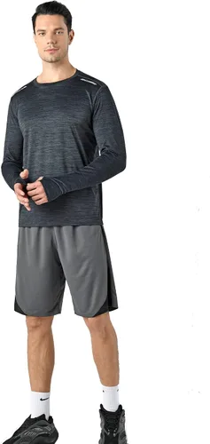 Vista 2 de Paquete de 3 camisetas de manga larga para hombre, ajuste seco, casual, senderismo, rendimiento, atléticas, activas, con agujeros para el pulgar
