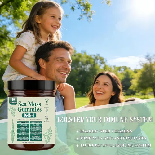 Vista 3 de Gomitas de musgo marino 16 en 1, suplemento orgánico de musgo marino irlandés para apoyo inmunológico, digestión, energía, vegano, sin OMG