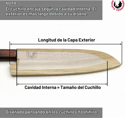 Vista 8 de Yoshihiro Protector magnético de hoja de madera de roble Saya para Santoku (7.087 in)7in