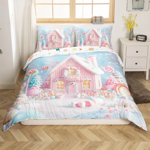 Vista 18 de Juego de funda de edredón con diseño de ciervo de cabaña, tamaño twin, juego de ropa de cama rústica de tablón de madera de árbol de Navidad