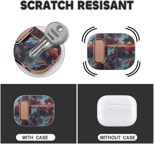 Vista 3 de Funda para auriculares compatible con Airpods Pro 2, funda de plástico, con bloqueo, protección a prueba de golpes