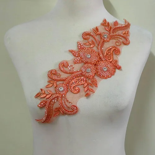 Vista 10 de Apliques de encaje con cuentas 3D Luz Lujo Ropa Collar Ramillete Bordado Accesorios (azul oscuro)
