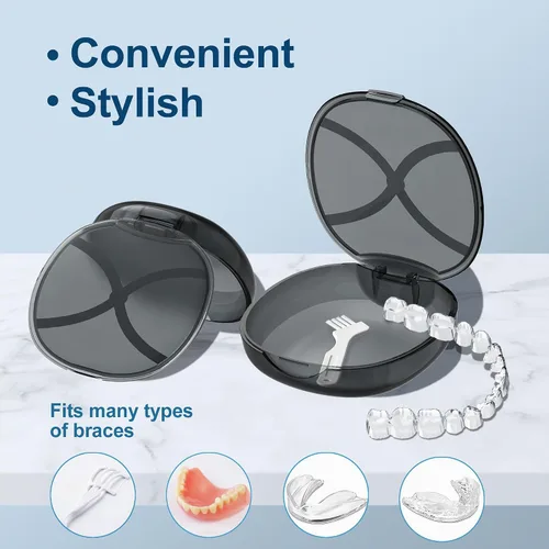 Vista 2 de Estuche de retención con orificios de ventilación, estuche protector bucal contenedor de almacenamiento dental (negro)