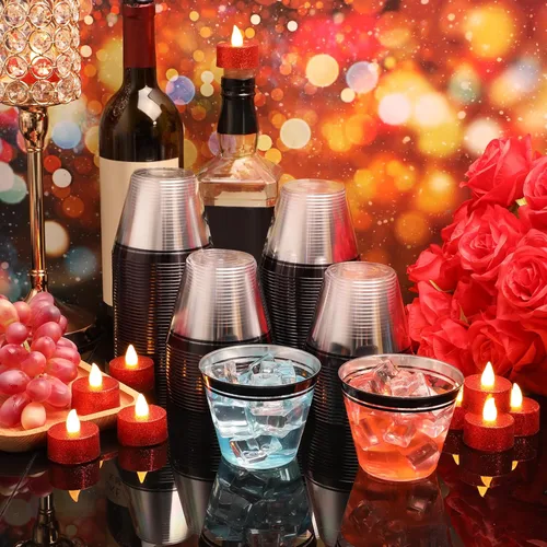 Vista 7 de Skylety 100 vasos de vino de plástico de 9 onzas con borde de graduación, vasos desechables para bebidas de boda, copas de cóctel para actividades
