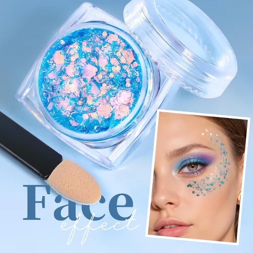 Vista 2 de Teenitor Purpurina para Cara y Cuerpo - Azul, Gel de Purpurina para Cabello, 6 Formas Purpurina de Maquillaje Festival para Cara, Cabello y Cuerpo