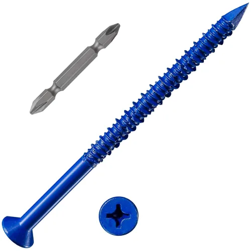 Vista 32 de Wensilon 49 piezas) Kit de ancla de tornillo para hormigón de 1/4" con cabeza plana azul para anclar a mampostería, bloque o ladrillo estuco
