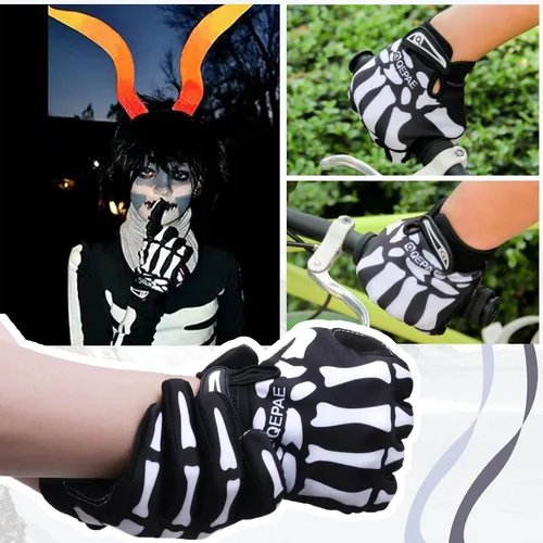 Vista 7 de TRIWONDER Guantes de esqueleto, guantes de ciclismo, guantes de calavera para hombres, mujeres, niños, para bicicleta, motocicletas, deportes