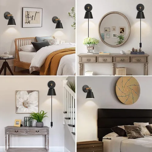 Vista 7 de ClanKin Juego de 2 apliques de pared enchufables, lámpara de pared para dormitorio industrial, lámpara de pared para baño, pasillo, sala de estar
