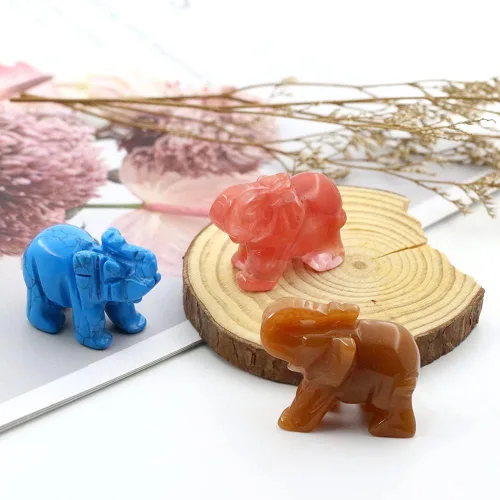 Vista 5 de Estatua de elefante de cristal de piedra de sangre de África, estatua de elefante de bolsillo de 1.5 pulgadas para curación Reiki, regalo