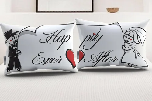Vista 2 de Fundas de almohada Happily Ever After His and Hers Regalo ideal de aniversario, boda, compromiso y San Valentín para parejas, se adapta a