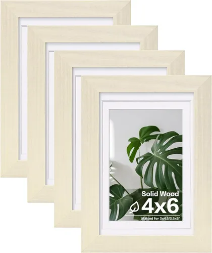 Vista 120 de Egofine - Juego de 4 portarretratos A4 de madera maciza y cubierta de plexiglás de 4 x 6/6 x 8 pulgadas con paspartú o A4 sin paspartú, para mesa