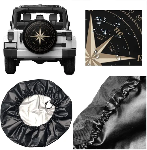 Vista 5 de Cubierta de Neumático de Repuesto Rosa Brújula Negra UV Impermeable a Prueba de Polvo para Rueda de Repuesto, Adecuada para Remolque, RV, SUV