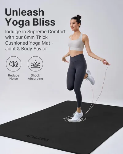 Vista 7 de YOTTOY Tapete de yoga grande (75 x 52 x 1/2 pulgadas), tapete de ejercicio TPE extra ancho, tapete de entrenamiento antideslizante para pilates