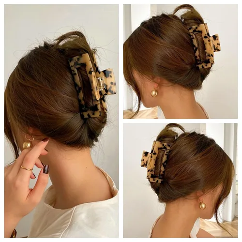 Vista 3 de Pinzas grandes para el cabello, diseño francés, pinza rectangular para el cabello con diseño francés para mujeres y damas